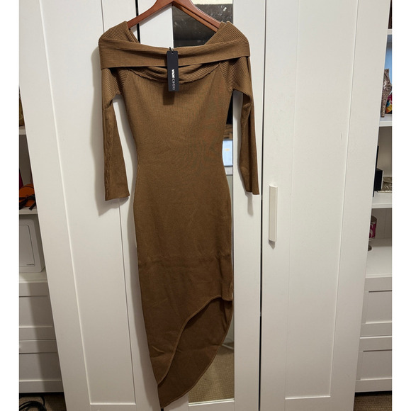NWT Fashion Nova Tamara Camel Ribbed Knit Sweater Maxi Bodycon Dress Size L - Picture 4 of 12